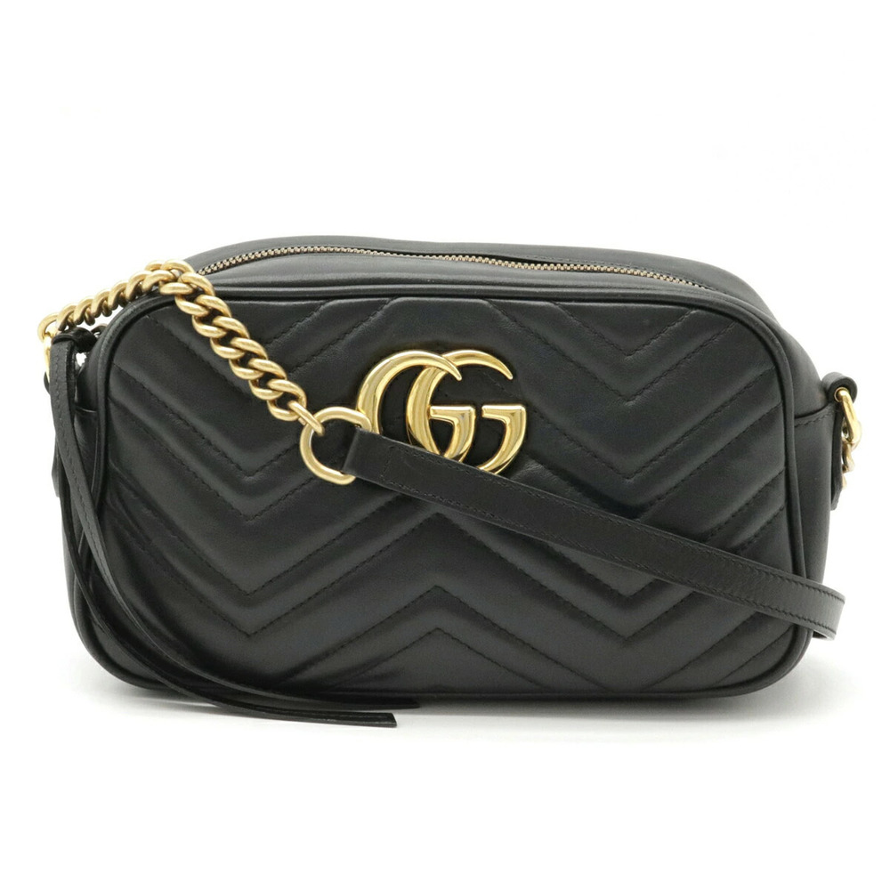 Gucci GG Marmont Crossbody Bag Pouch Clutch Chain Quilted Leather Black
